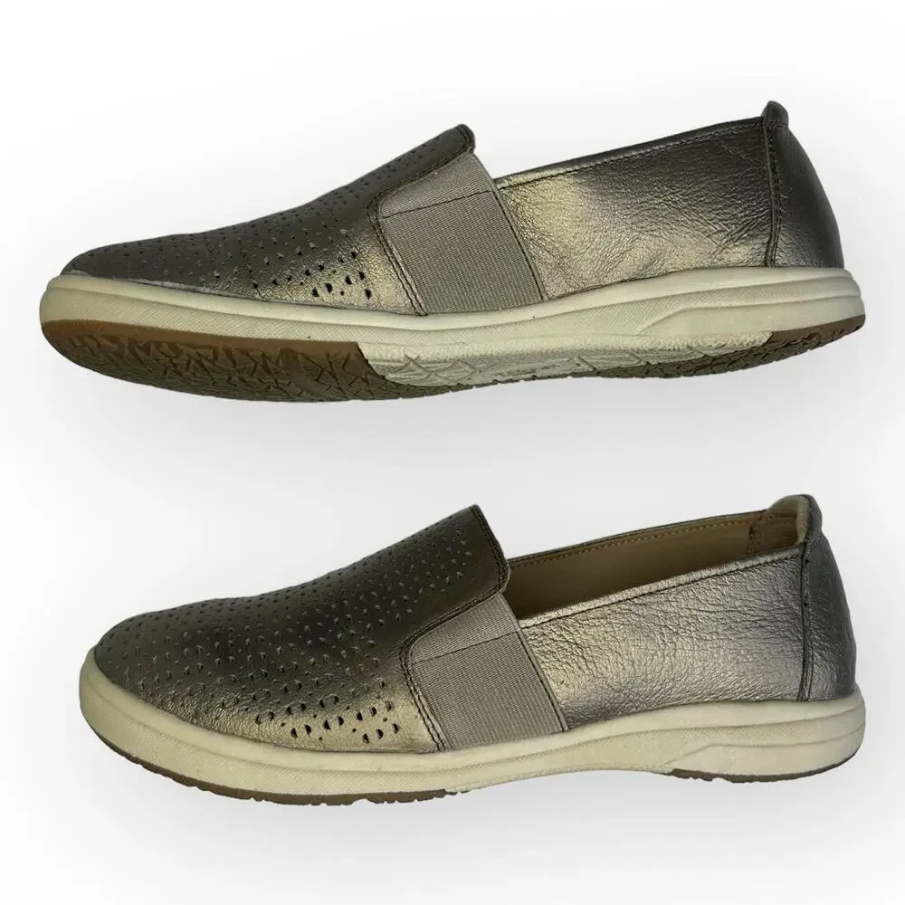 Earth Origins Elin Slip On Sneaker 8.5 M Platinum Metallic Perforated Leather
